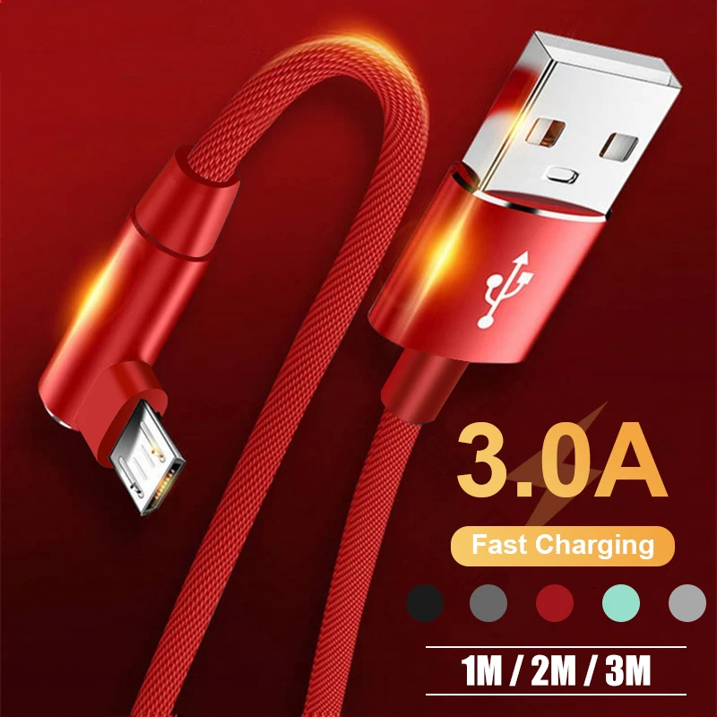 

1M 2M 3M 90 Degree USB Data Charger Fast Cable for Xiaomi Redmi For Samsung For Huawei Honor Phone Origin long Cord Quick Charge