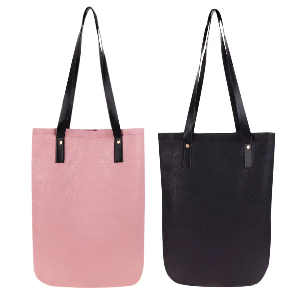 

Women Fashion Retro PU Leather Handbag Female Large Capacity Simple Shoulder Bag Solid Color Tote Pink Black