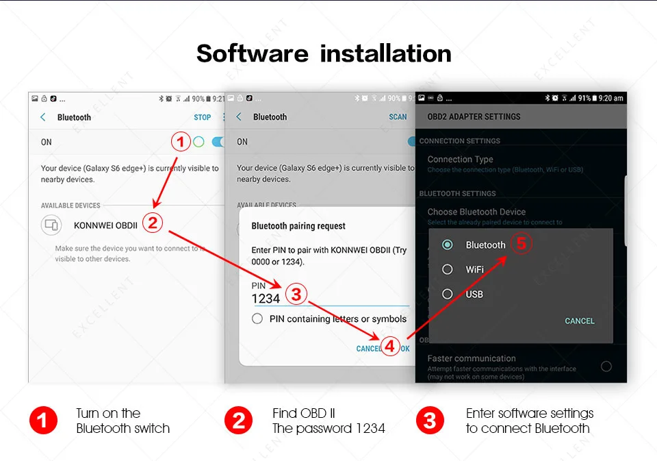 Konnwei ELM327 V1.5 PIC18F25K80 Bluetooth KW902 elm 327 OBD2 сканер работает на Android как ICAR2 адаптер OBDII диагностический инструмент