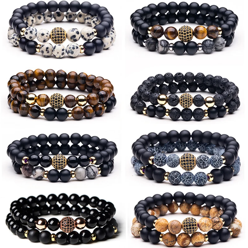 

Bead Men's Bracelet 2019 New Fashion Stone Beaded Charm Bracelets For Men Classic Pave Setting CZ Balls Beads Bracelets Jewelry