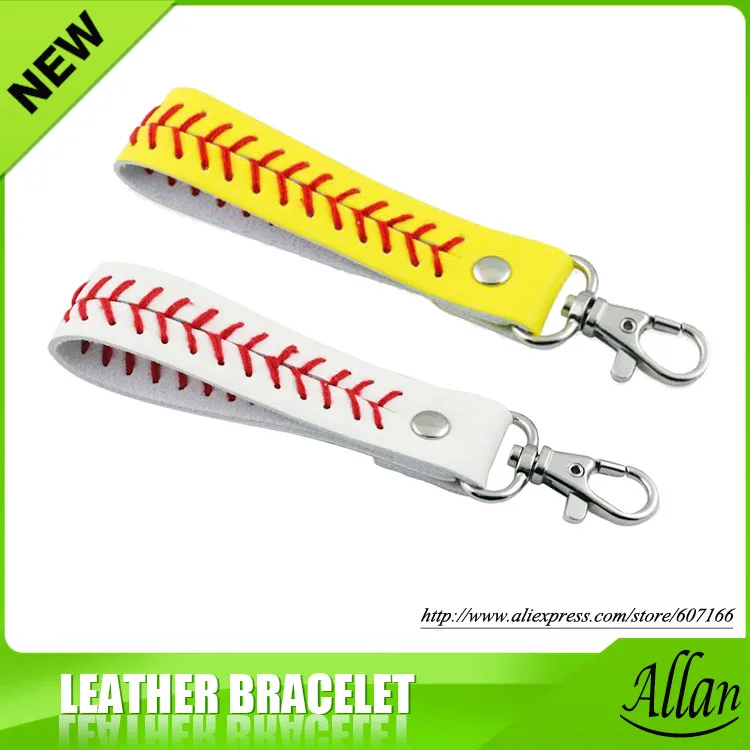 

Gum For Keychain Sport Seamed Lace Leather key Chain Herringbone Softball Fast Pitch Baseball Stitch Keychain 7 color