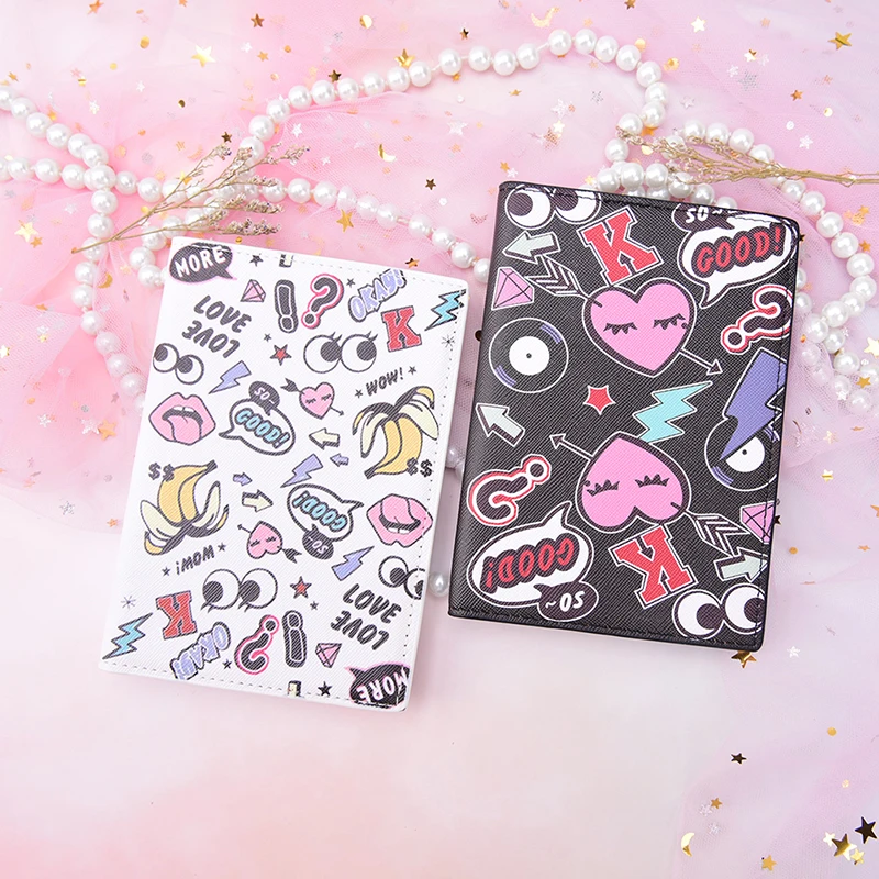 14*10cm Women Card Holder Passport Cover Travel Accessories Travel Supplies Graffiti Vintage Stamps Pattern Passport Holder