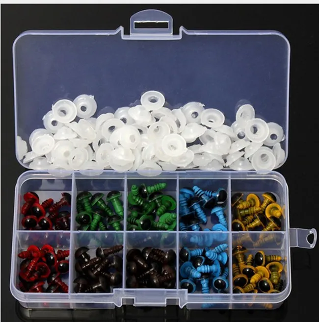 

Wholesale 100 Pcs/50 Pairs 5 Colors-Mix 10mm Plastic Safety Eyes Box for Teddy Bear Stuffed Toy Snap Animal Puppet Doll Craft DI