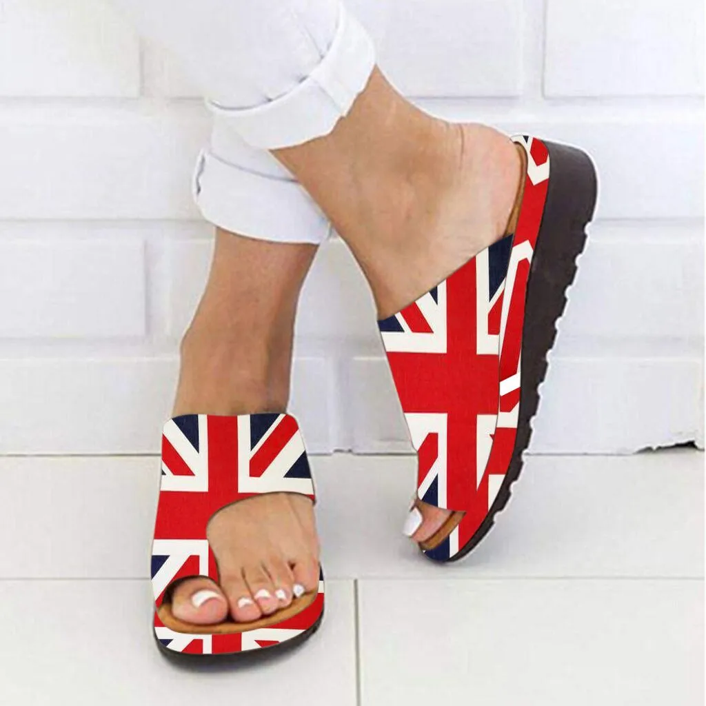 

Women Thick Bottomed Sandal Shoes Wedge Heel Sandals Clip Toe Summer Beach Shoes Vintage lady flag thick bottom toe sandals