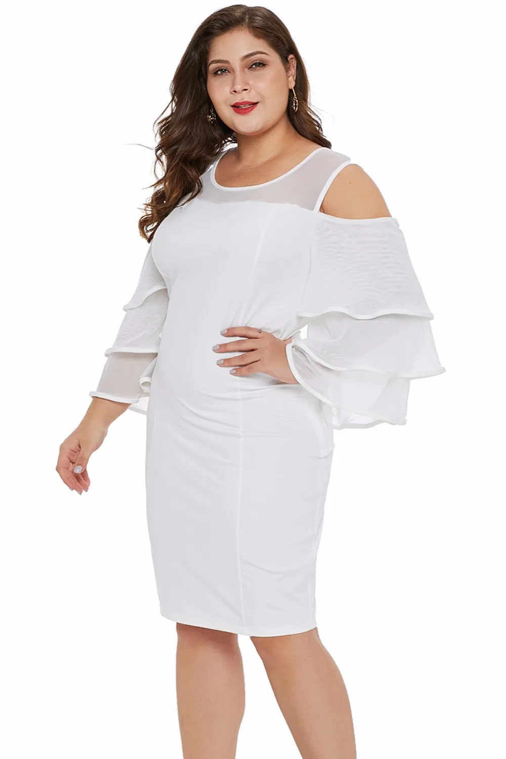 White-Cold-Shoulder-Cascading-Sleeve-Plus-Size-Dress-LC220511-1-3