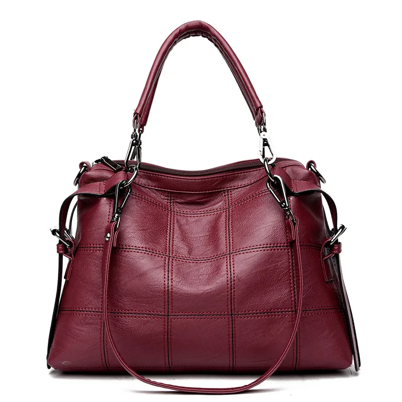 Женские сумки из натуральной кожи, сумки для женщин на плечо, большие женские ручные сумки, роскошные сумки, женские сумки, дизайнерские сумки - Цвет: Бургундия