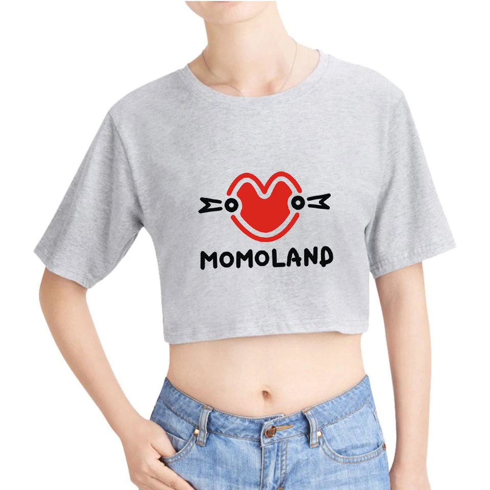 

2019 Kpop MOMOLAND Album Show Me I'm So Hot print Women Crop Tops Short Sleeve T-shirt Trendy Streetwear Girls Sexy T Shirt