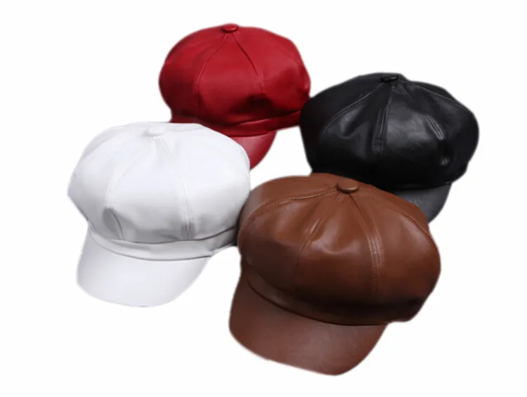 Fashion font b Women b font Artist Beret Cap French Style Vintage Solid Colors Leather Beret