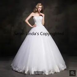 2015 очаровательная белыми кружевными аппликациями линия дешевые свадебное платье без бретелек милая-образным вырезом элегантный