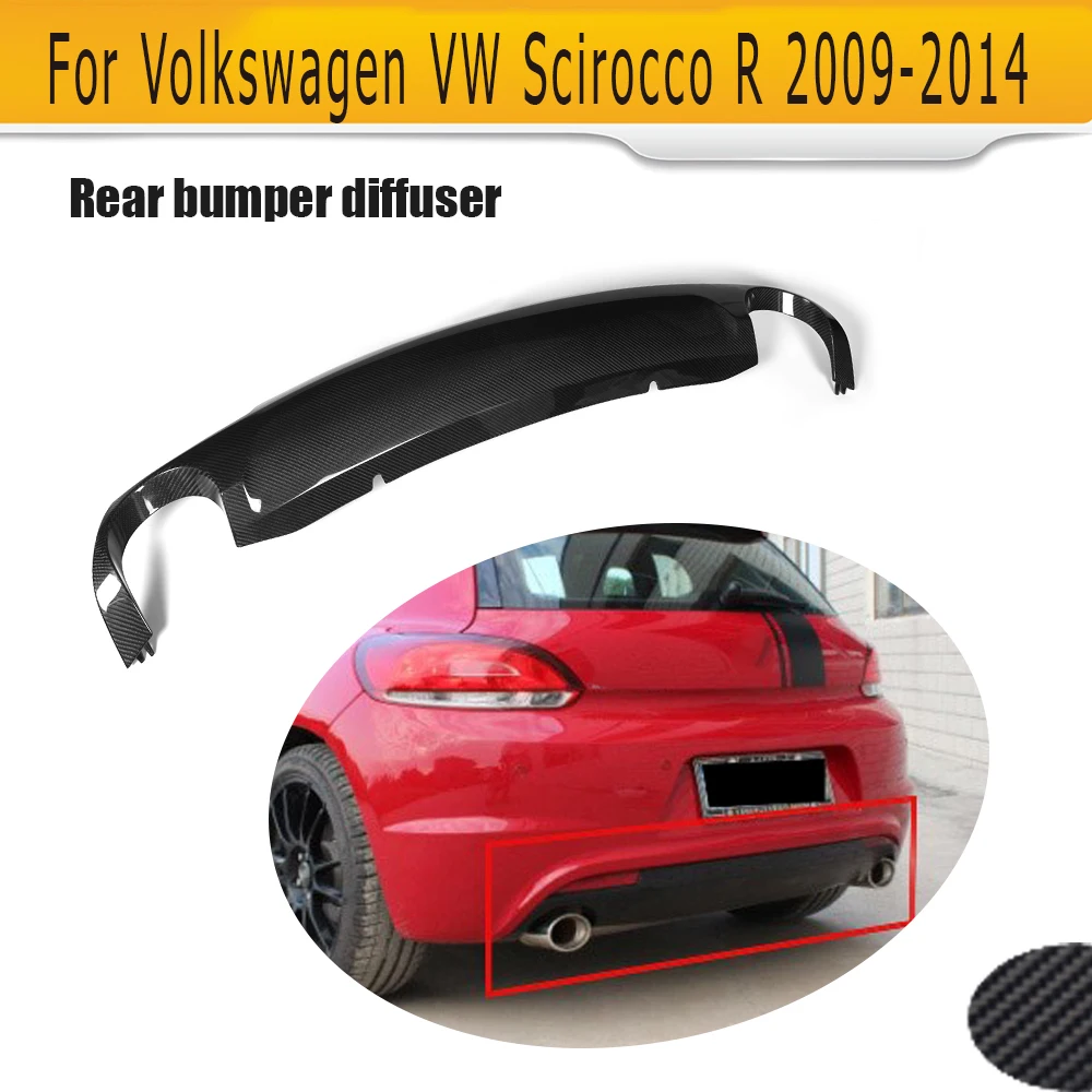 

carbon fiber car rear bumper lip diffuser for Volkswagen VW Scirocco R 09-14 Non Standard Black FRP dual exhaust one out O Style