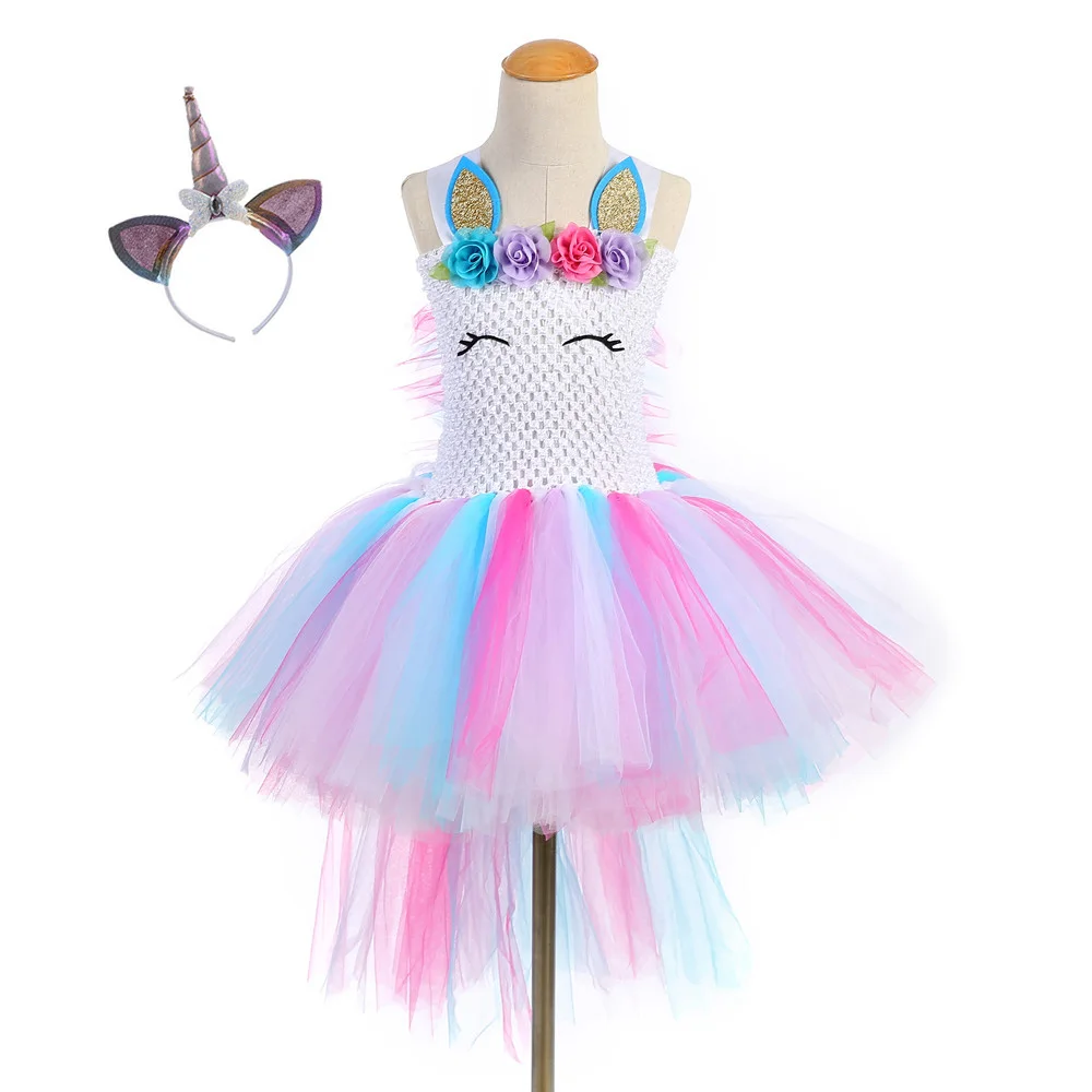 Dress and Headband Пастельная одежда ; Платья До Колена без рукавов; костюм единорога для девочек; вечерние платья- пачки с рисунком Маленького Пони; платье с длинным шлейфом; Vestido - Цвет: Dress and Headband