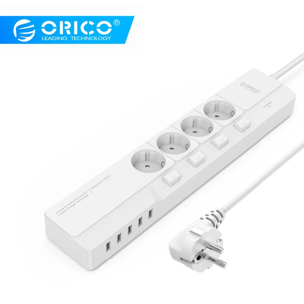 

ORICO Power Strip EU/AU/UK/US plug 5 Port USB 4 AC Outlet Outlets USB Wall Socket Smart Extension Plug Socket Desktop Charger