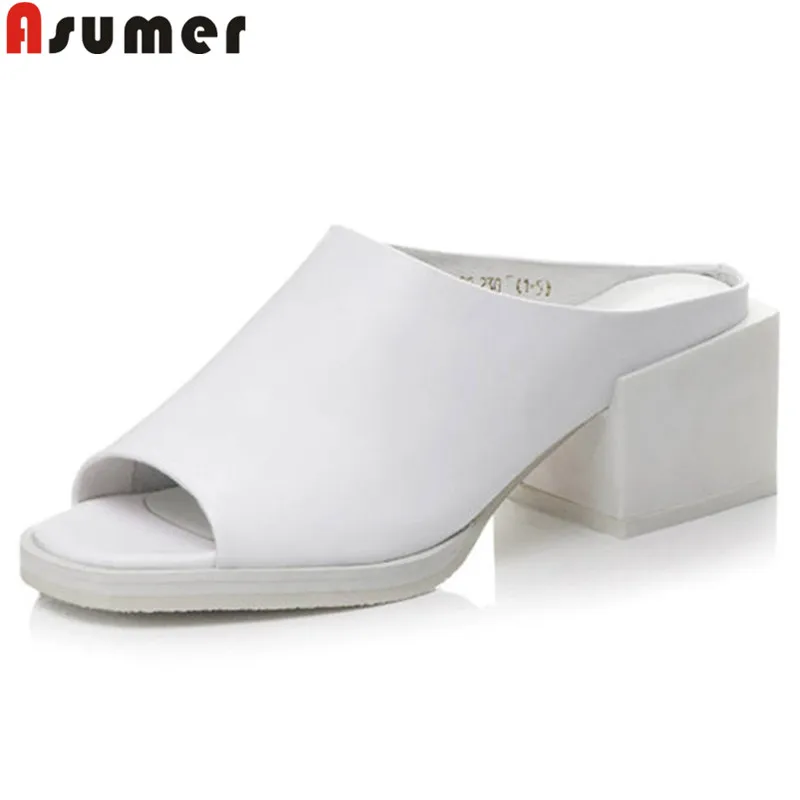

ASUMER fashion square heel sandals women 2018 new shoes woman peep toe mules shoes genuine leather high heels prom shoes
