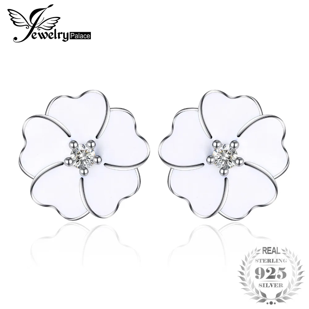 

Jewelrypalace 925 Sterling Silver White Enamel Clovers Stud PearLy CLovers Earrings Wedding Earring for Women Fashion Jewelry