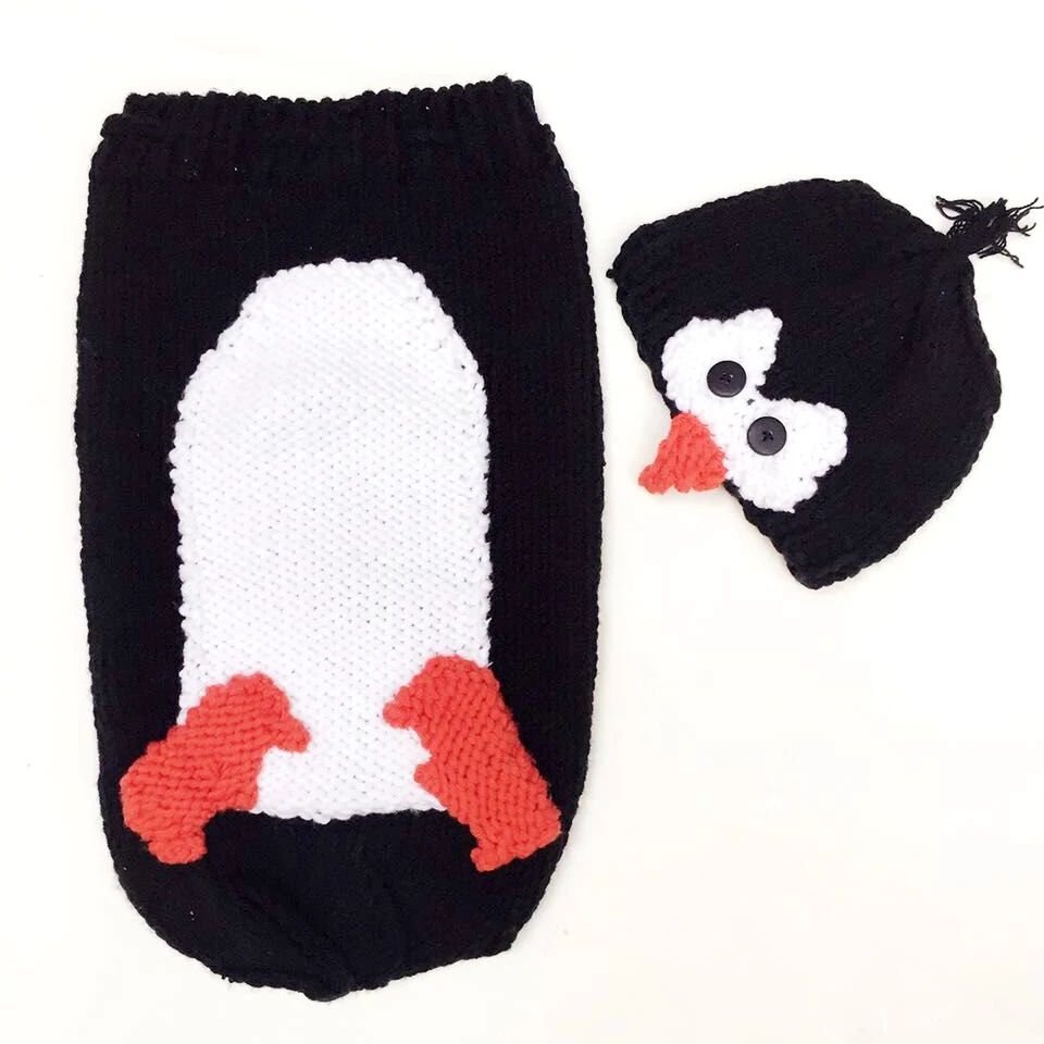 

Penguin Sleeping Bag Hats Set Baby Props Crochet Baby Girl Photo Shooting Clothes Newborn Outfits ,#P0568