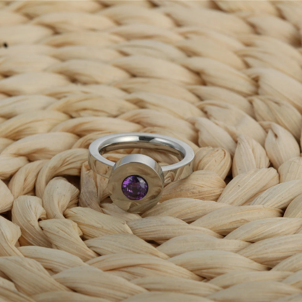 

purple CZ stone color titanium steel ring