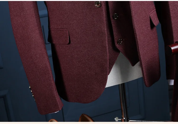 Куртка+ брюки+ жилет) Новое Брендовое вино красные мужские костюмы Slim Fit Свадебные Мужские костюмы пиджак блейзеры Жених выпускного вечера парадный смокинг костюм