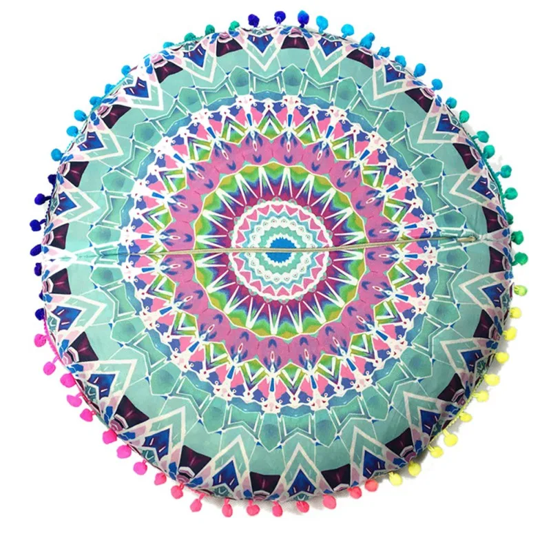 

43 * 43 CM Round Indian Mandala Floor Round Bohemian Pillows Case Color Pillow Cover Textile Pillow Slip