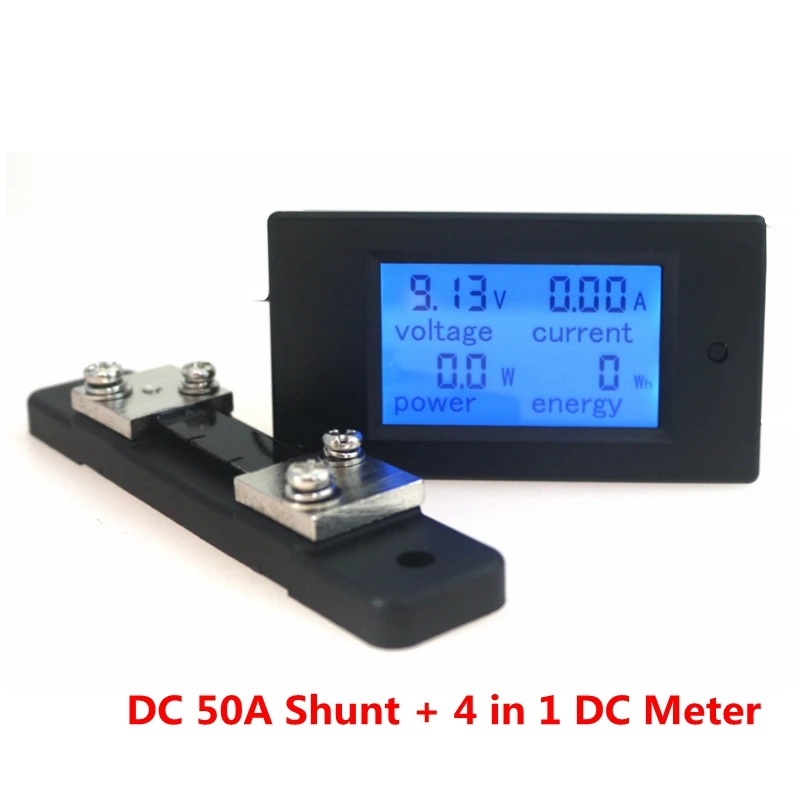 online DC 6.5 100 V 50A 4 IN1 Digital Amperímetro Voltímetro LCD DC Tensão Atual Testador De Medidor De Energia de Energia com DC 50A 75mV Shunt