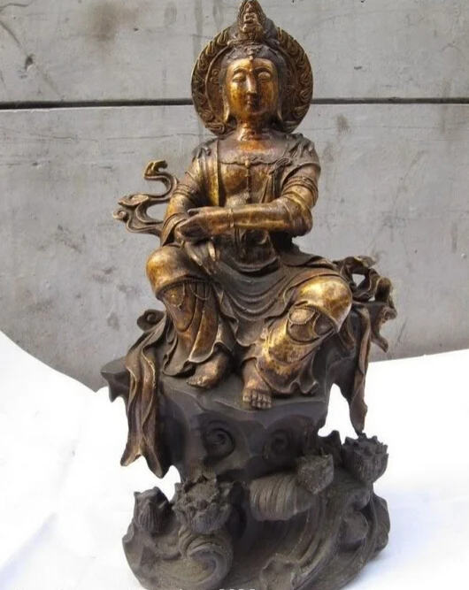 

Collectible bronze lion statue S0920 18 Chinese Bronze lotus Freedom Sit Bodhisattva Kwan-Yin Guan yin Buddha Statue (B0328)