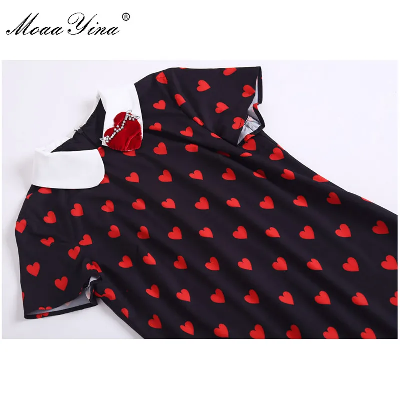 Moaa Yina, модное дизайнерское подиумное платье, весна-лето, женское платье с коротким рукавом, красное, в форме сердца, с принтом, элегантные платья