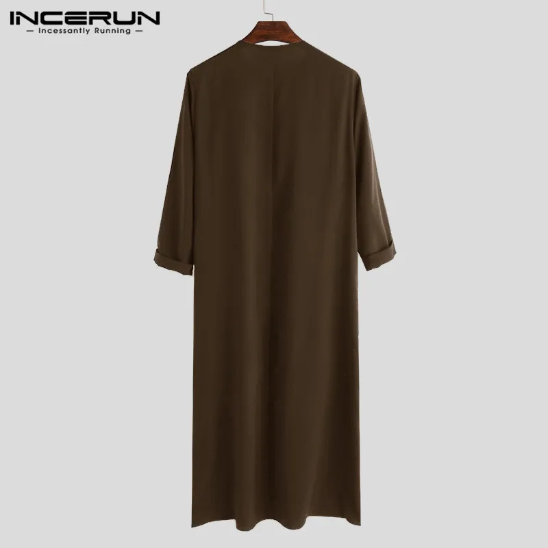 INCERUN Арабский исламский кафтан для мужчин на молнии с длинными рукавами цветные халаты мусульманская одежда abaya Саудовская Аравия мужская Тауб платье Caftan 5XL