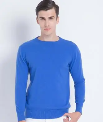 Большой размер коза, кашемир мужской бутик повседневный деловой пуловер свитер сплошной цвет O/v-образным вырезом S/105-3XL/130 - Цвет: lake blue O