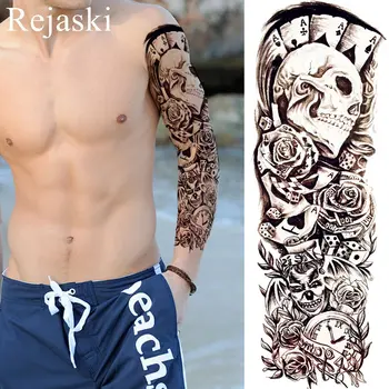 

Black Ghost Flower Leaf Temporary Tattoo Stickers Women Party Full Arm Waterproof Tattoo Men Shoulder Joker Fake Tatoo Leg Clock