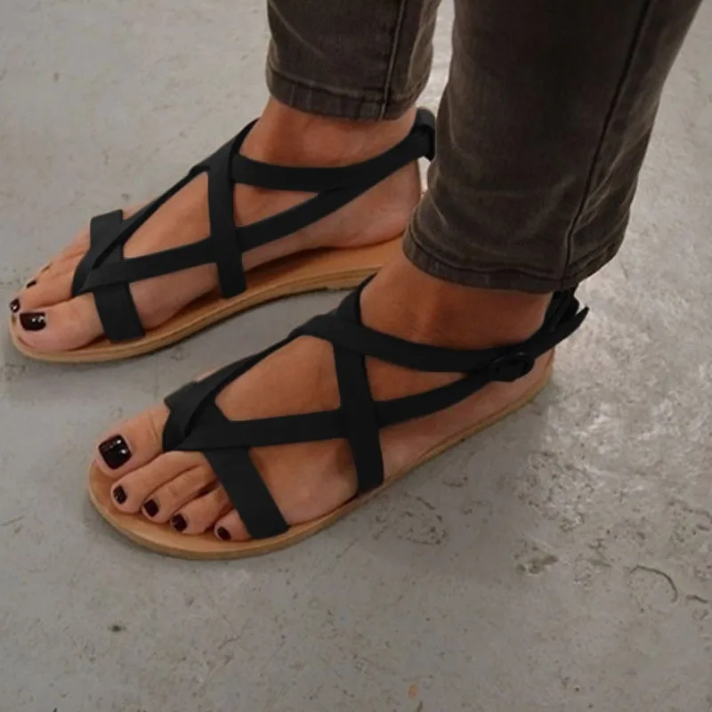 

Women Sandals Flat Flip Flop Summer Beach Sandals Rome Style Female Shoes Rome Cross Strap Slipper Fashion Plus Size 36-43