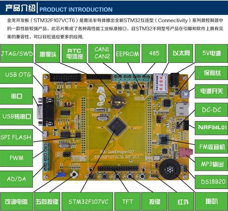 Обновления Taurus stm32f107 Совет по развитию + 3.2 дюймов tft, DP83848 Ethernet, может, OTG камеры