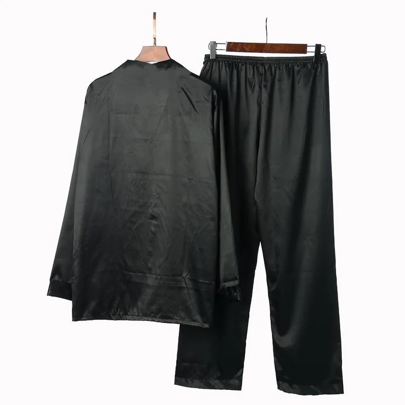 HEFLASHOR, мужской классический шелковистый пижамный комплект, весна-осень, комплект из 2 предметов, мужская пижама, брюки и рубашка, набор, Тонкая Повседневная Мягкая Пижама