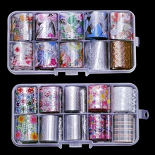 Голографическое искусство ногтей наклейки Советы фольга для обертывания переноса клей блестки Акриловые DIY украшения(10 шт 10 цветов)(2,5 см* 100 см