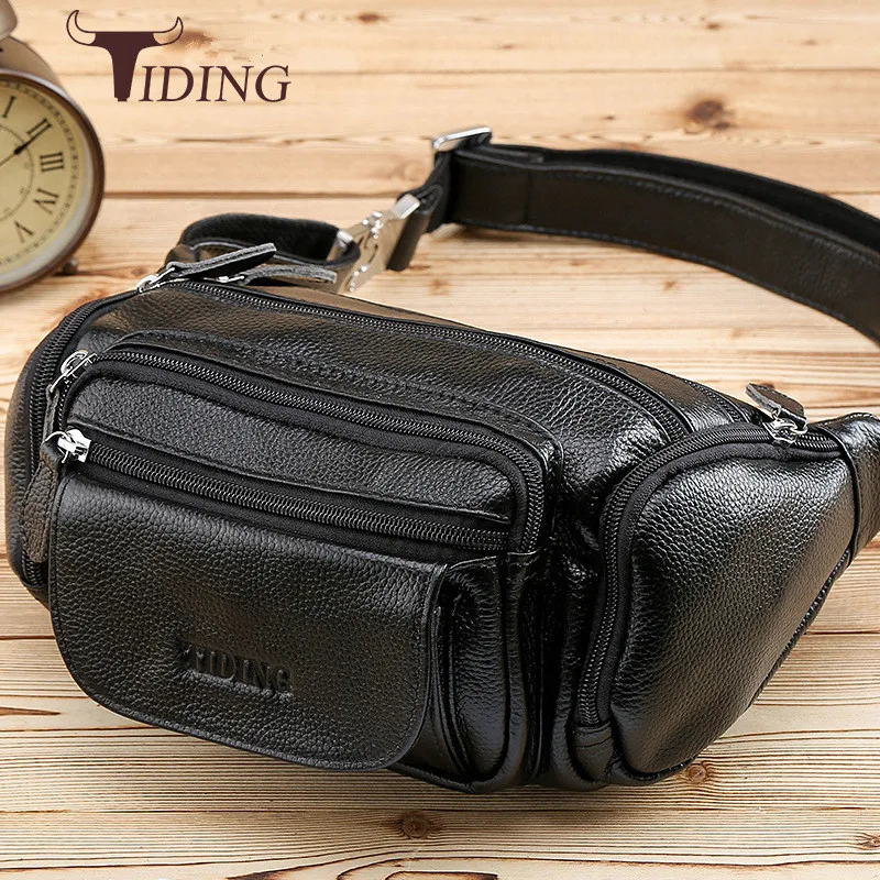 

Tiding Genuine Embossed Leather Men's Waist Pack Large Capacity Pillow Messenger Chest Bag Fashion Fanny Pack Bum Hip Belt Pouch