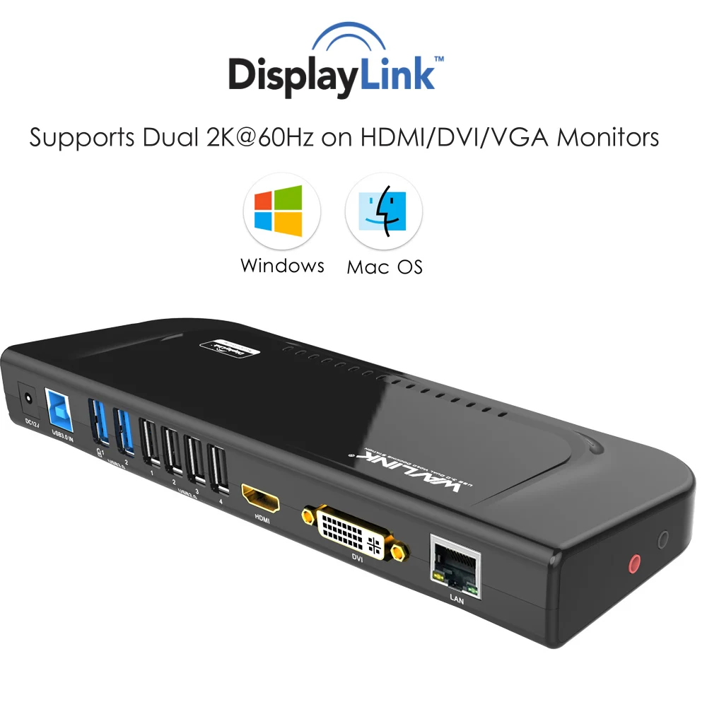 Wavlink USB 3,0 Универсальная док-станция с двойным дисплеем Поддержка HDMI/DVI/VGA с 6 портами usb внешний гигабитный Ethernet HD 1080p