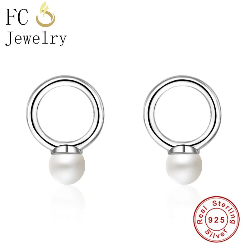 

FC Jewelry 925 Sterling Silver Round Circle Natural Shell Simulated Pearl Stud Earrings For Femme Brinco 2019 Fashion Oorbellen