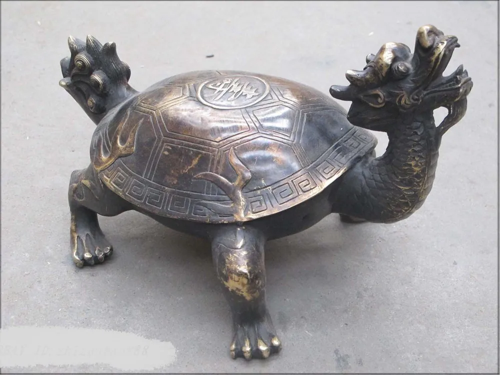

13"Tibetan pure Bronze Sea Turtle tortoise dragon statue longevity sculpture