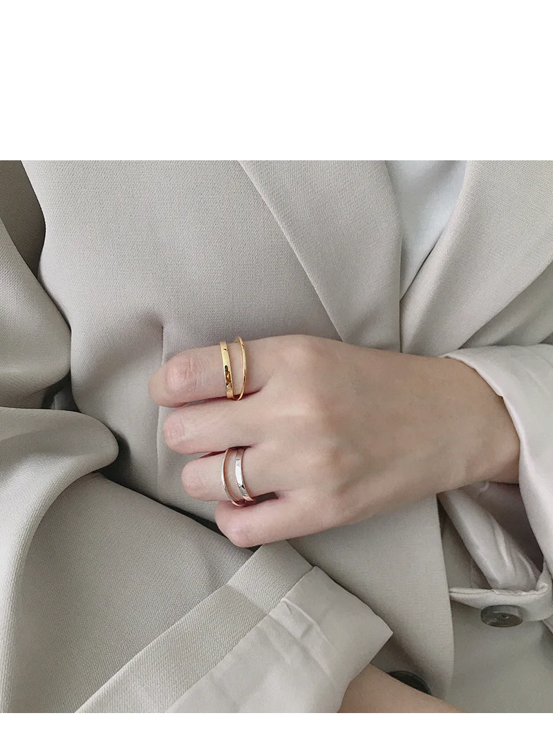 SHANICE INS 925 пробы Серебряное Открытое кольцо для женщин INS минималистичное Двухслойное гладкое кольцо для женщин в стиле панк Bijoux Femme