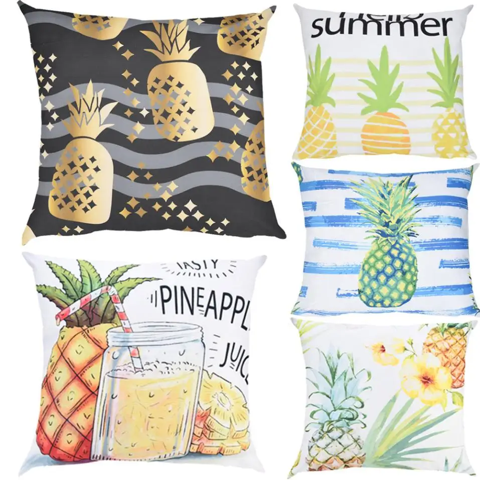 

Summer Fruit Pineapple Pattern Cushion Cover Polyester Pillow Cases Square Throw Pillow Cover Bedroom Sofa Decoration 45x45CM