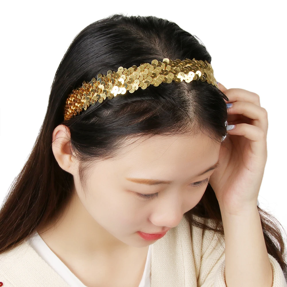 

Costume Party Paillette Sequin Glitter Hairband For Women Shiny Bow Elastic Fashion Headwear Girls Daily Hair Accessories Gift