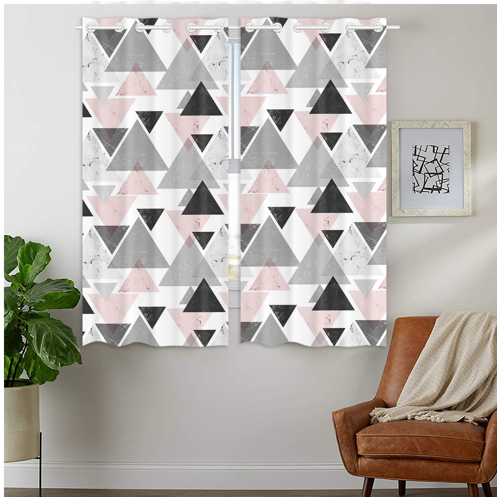 

Blackout Curtains Darkening 2 Panels Grommet Window Curtain for Bedroom Pink Gray Geometric Triangle Pattern