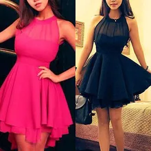 Womens‘ Sleeveless Sexy Backless Chiffon Party Ball Prom Evening Short Dress pink black