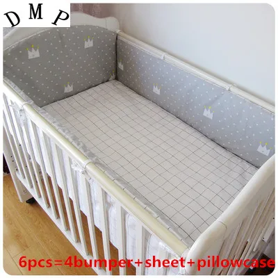 

Promotion! 6pcs bedding set 100% cotton curtain crib bumper baby cot sets ,include(bumpers+sheet+pillow cover)