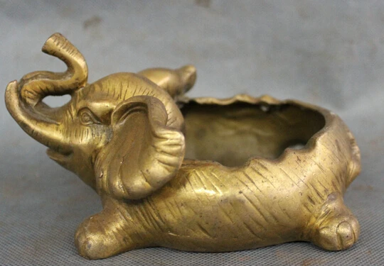 

JP S0608 Chinese Brass Folk Animals FengShui Wealth Elephant Heffalump Statue Ashtray