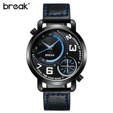 BREAK 2016 men’s original genuine leather strap dual display fashion sport dress business quartz designer wrist watch male clock