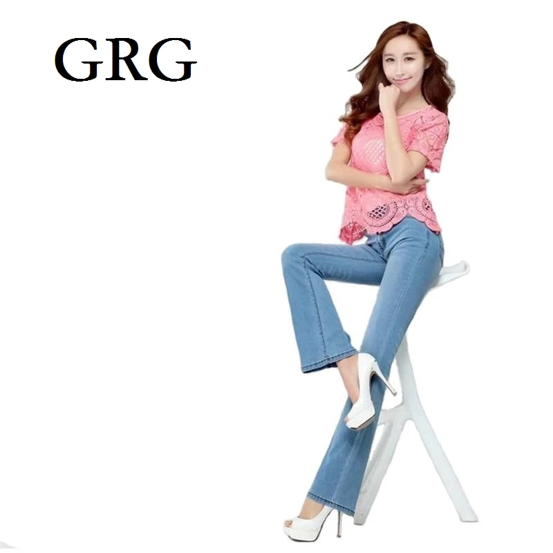 

Free Shipping High Quality Promotion Summer Thin Women's Slim Mid Waist Boot Cut Jeans Fashion Bell Bottom Trousers Flares Pants