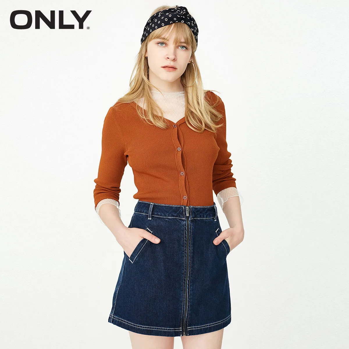 

ONLY A-line Zipped Denim Skirt |118237501