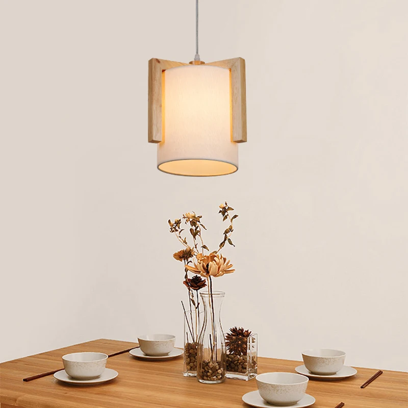 

TRAZOS Japan Style Pendant Lights With Fabric Lampshade LED Lampadari Tangular Hanging Light For Dining Cloth Kitchen Lighting