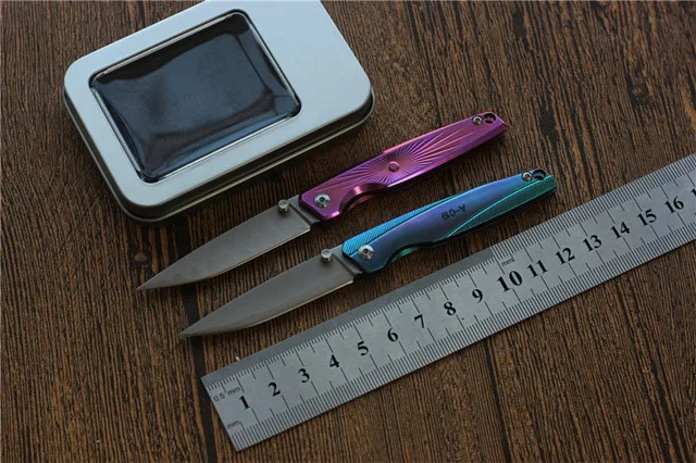 

Mini pocket folding knife 2.2" balde Titanium Handle Key fruit knife camping Self-defense EDC tool new Year gifts Utility knives