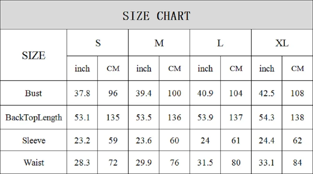 Ninimour Size Chart