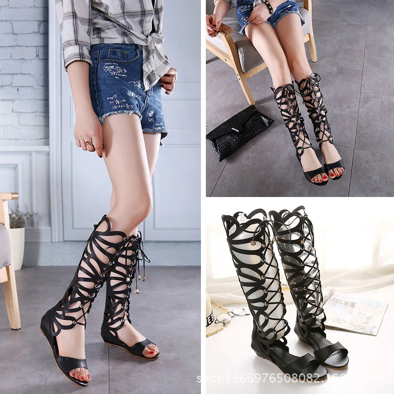 

Crossing Bandage Flat Bottom Boots Woman Sandals